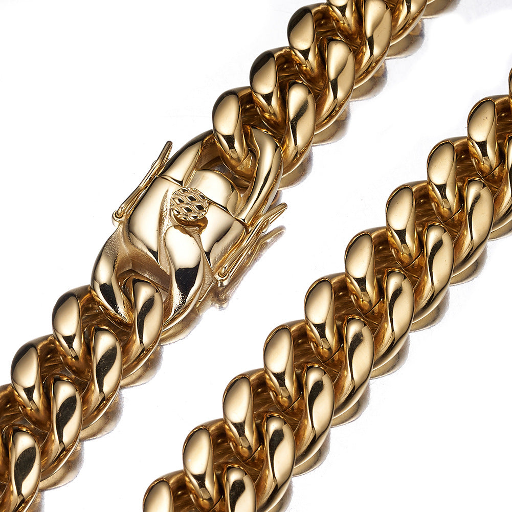 Gold Cuban Link Chain Dragon Head Buckle Necklace