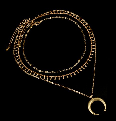 Gargantilla de cadena de capas con colgante de luna, joyería de cadena para niñas y mujeres