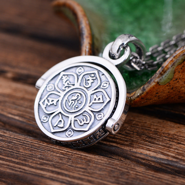 S925 Sterling Silber rotierender Sechs-Worte-Mantra-Anhänger