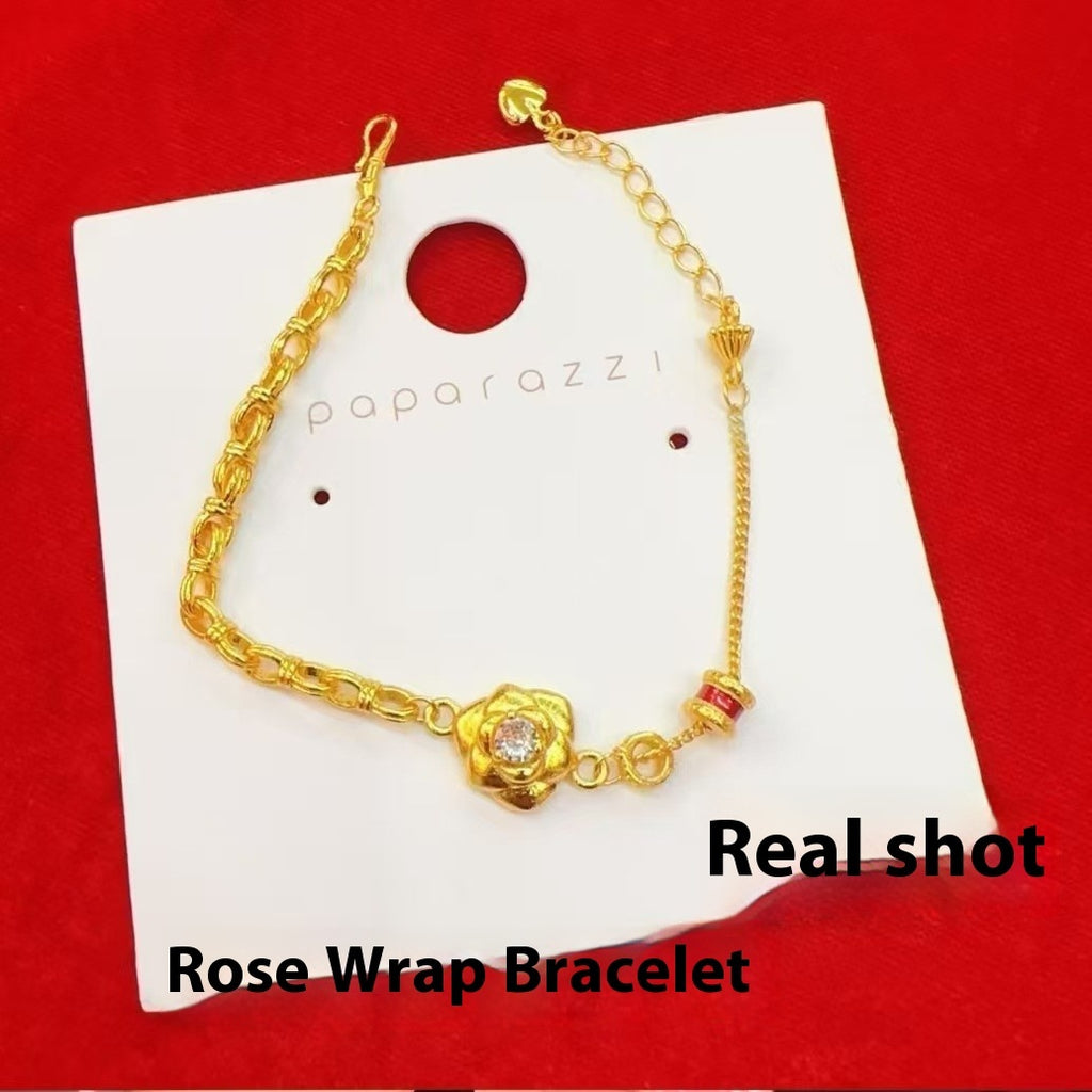 Golden Rose Wrapped Bracelet Spot Drill Flexible Ring Hammer Pattern