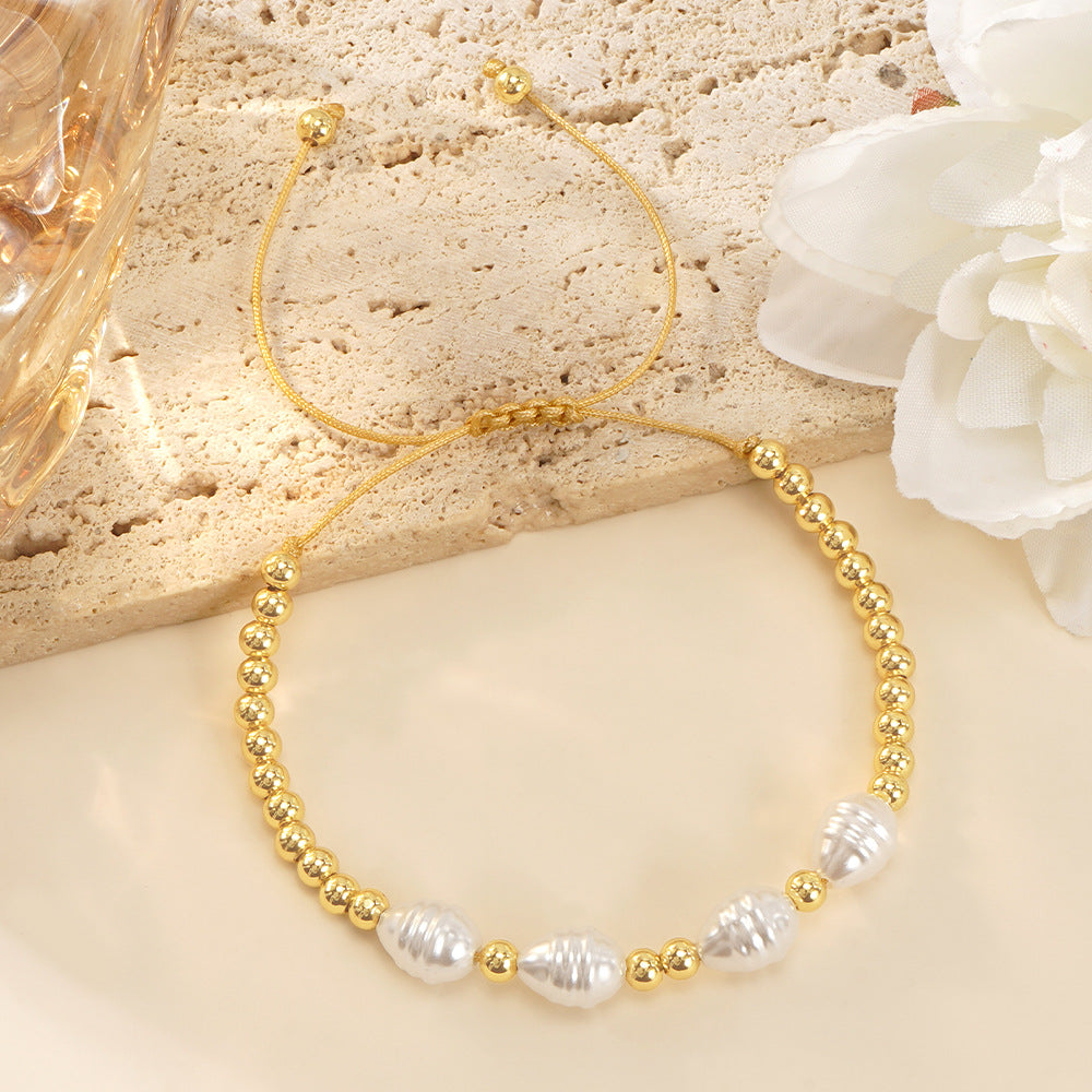 Pulsera de Perlas y Diamantes con Hilo Blanco