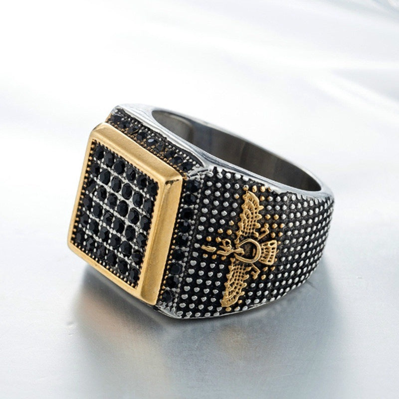 Anillo de joyería de acero de titanio retro personalizado para hombre