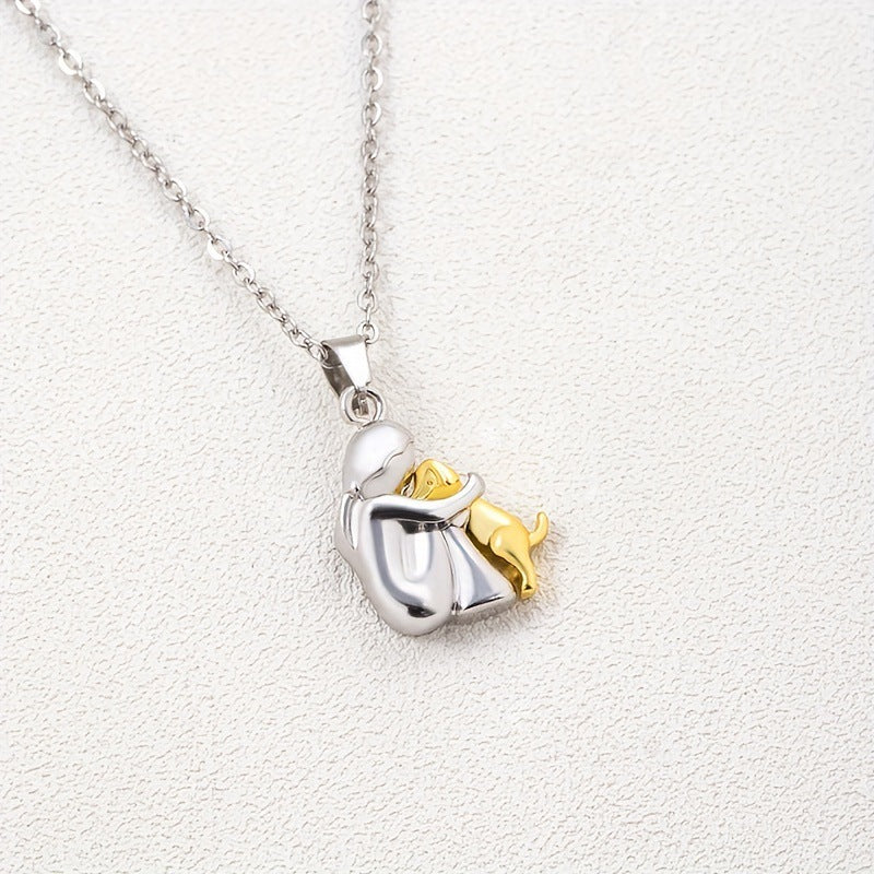 Fashion Little Girl And Dog Hug Necklace