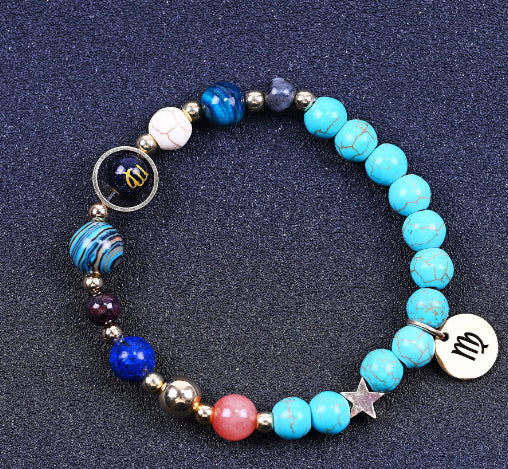 Pulsera de Cuentas de Turquesa de 8 mm con Diseño de Doce Constelaciones