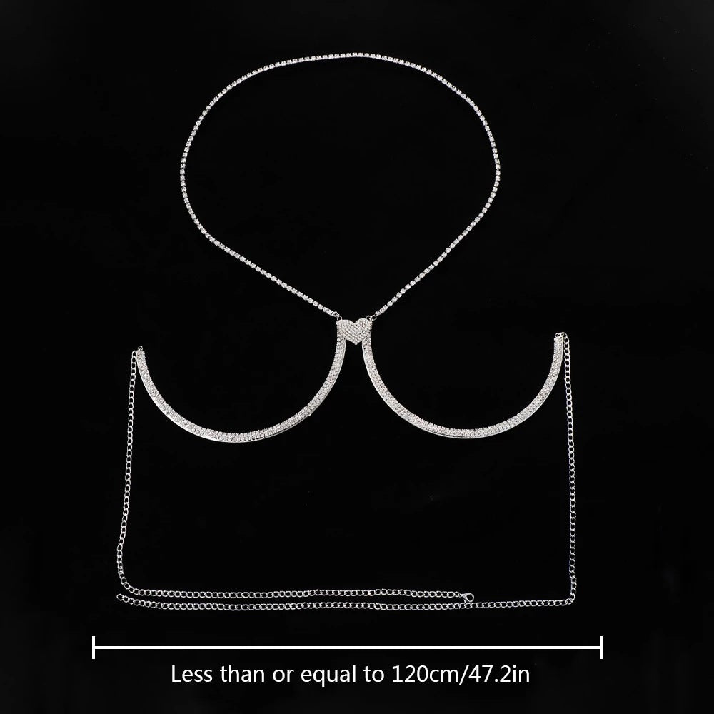 Cadena de cuerpo con diamantes de imitación tipo halter para playa, joyería, discoteca, cofre de amor
