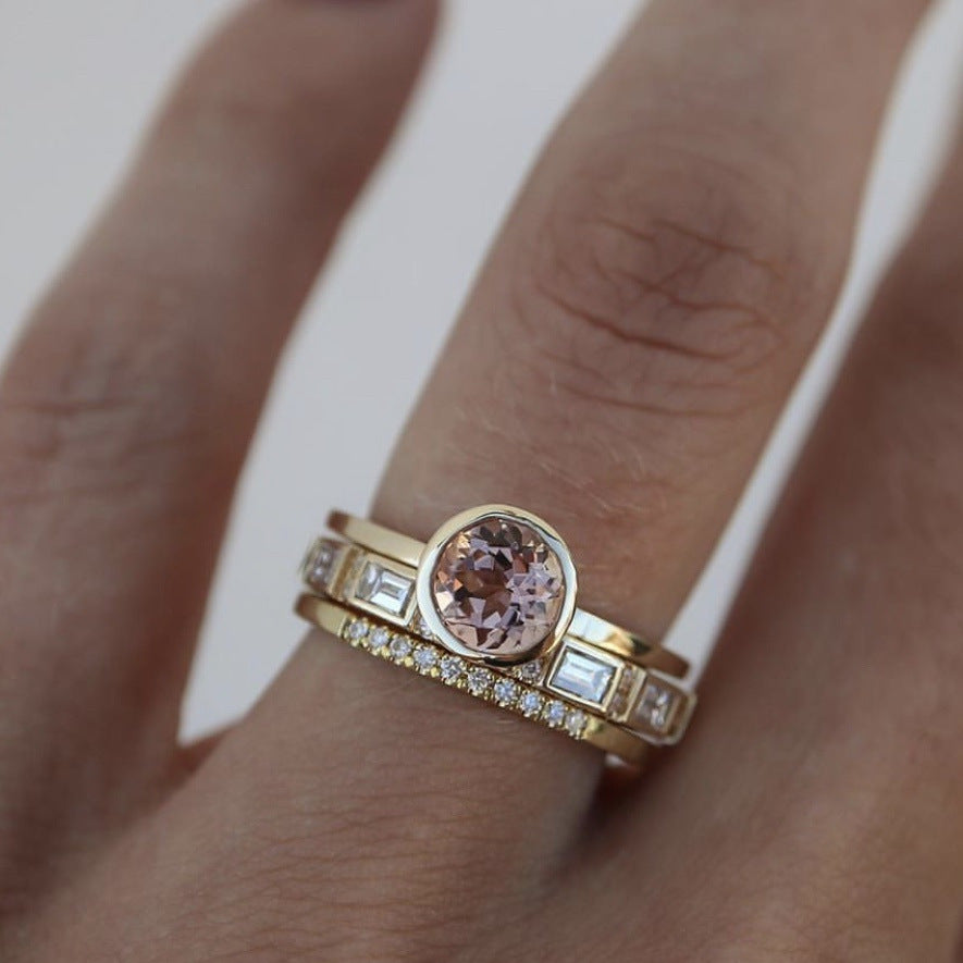 Anillo de champán de oro de 18 quilates de tres piezas para mujer