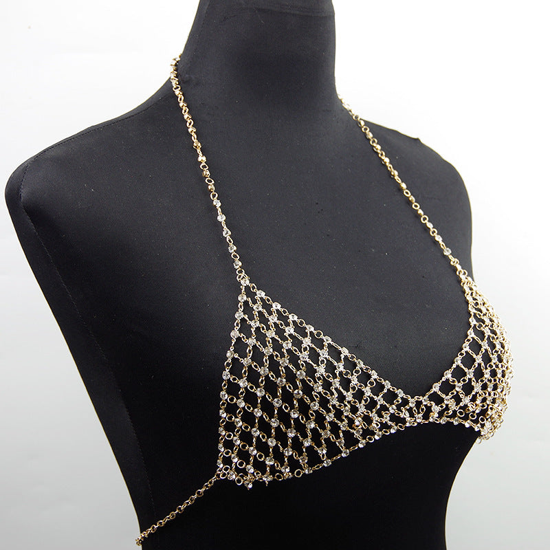 Cadena para el cuerpo de discoteca de ocio, collar de pecho de diamantes artificiales