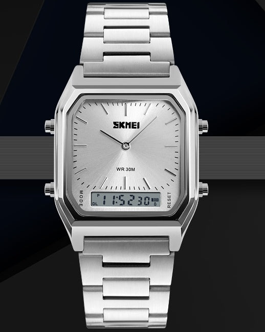 Retro Klassische Business Elektronische Armbanduhr mit Stahlarmband