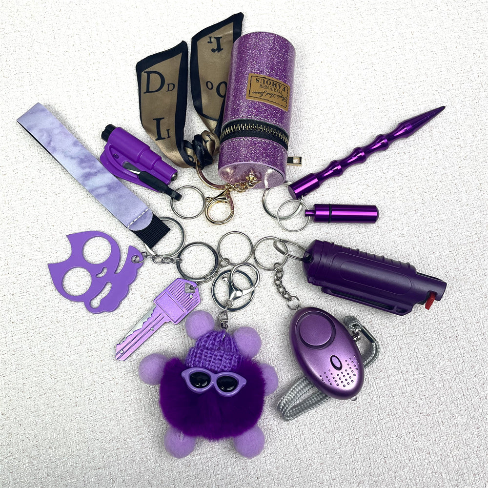 Bolsa de Lápiz Labial con Bola de Pelo, Pulsera, Llavero, Set de Pulseras