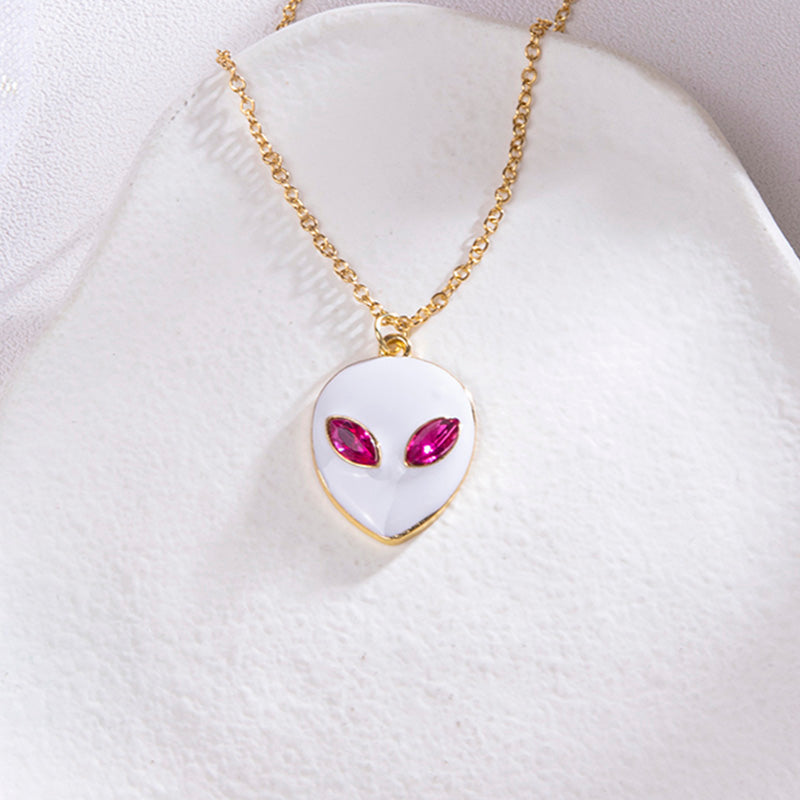 Halloween Vintage Emaille Alien-Gesichts-Anhänger-Halskette