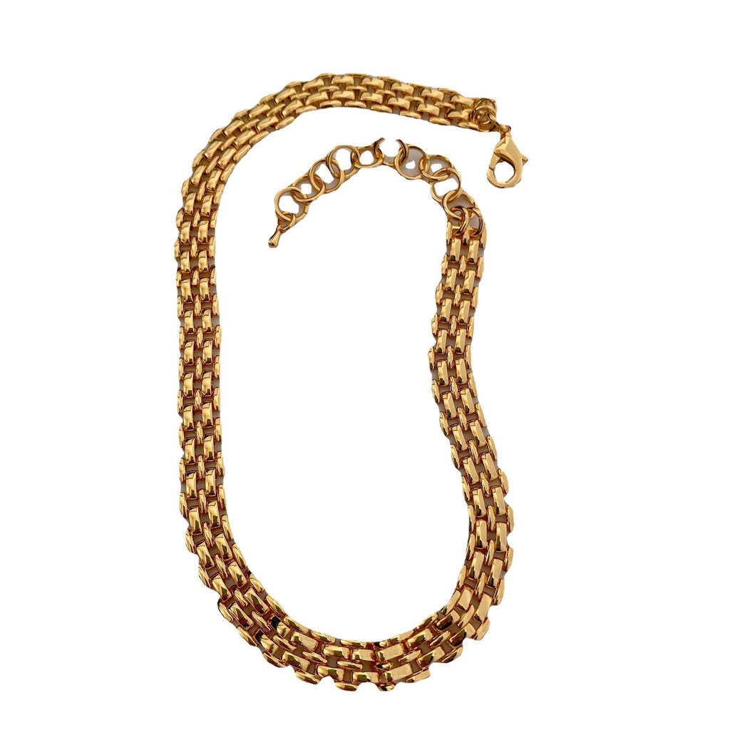 Armband-Halskette aus Titanstahl mit 18 Karat Goldauflage, geflochten