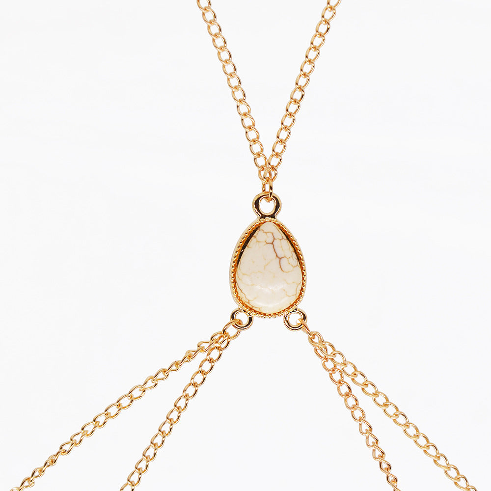 Cadena doble para el cuerpo estilo bohemio gitano vintage, de color blanco turquesa.