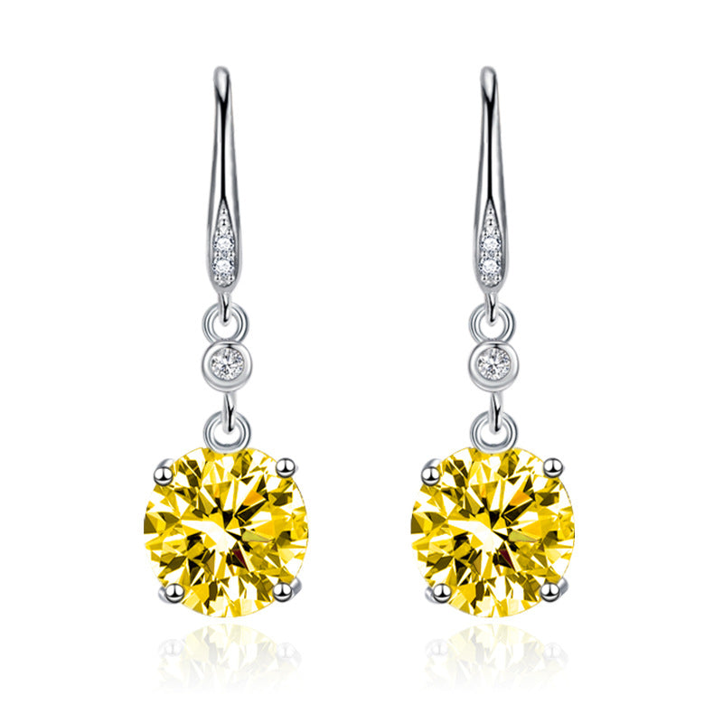 Pendientes de lujo con diamante amarillo de un solo diamante redondo y gancho para la oreja