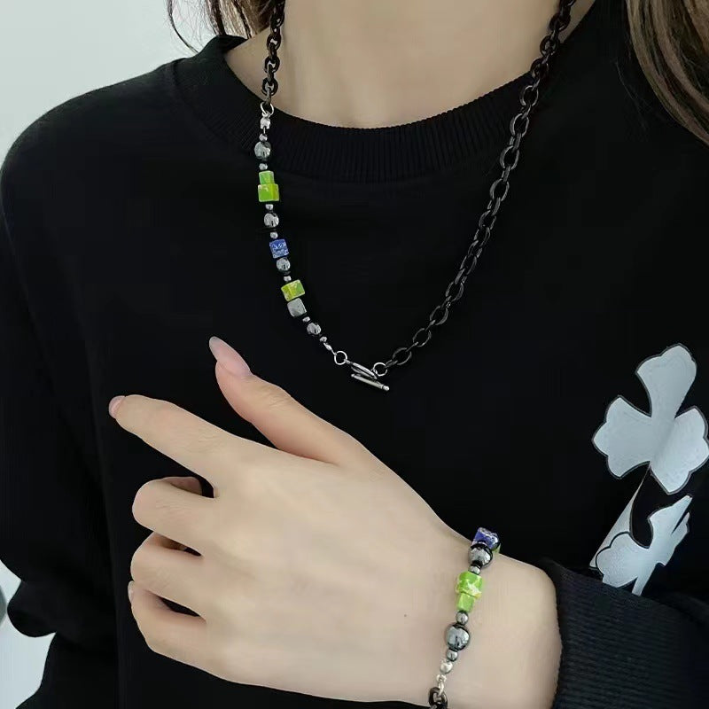 European And American Multi-color Blocks Stitching Necklace Bracelet