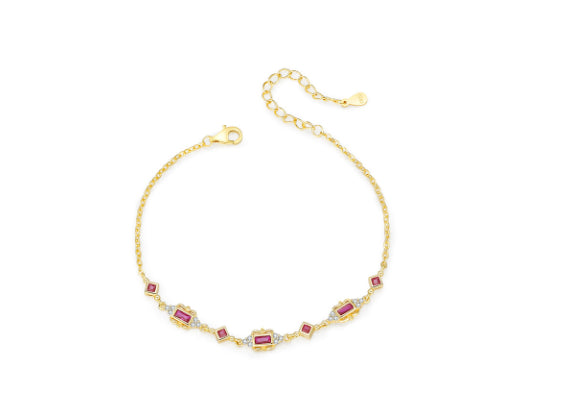 S925 Sterling Silver French Retro Pigeons-blood Ruby Geometric Bracelet