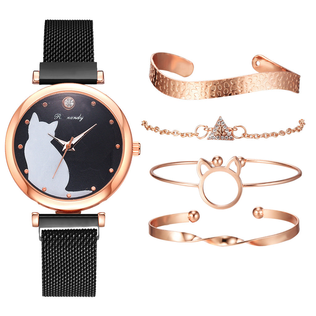 Conjunto de pulsera de reloj de gato para mujer
