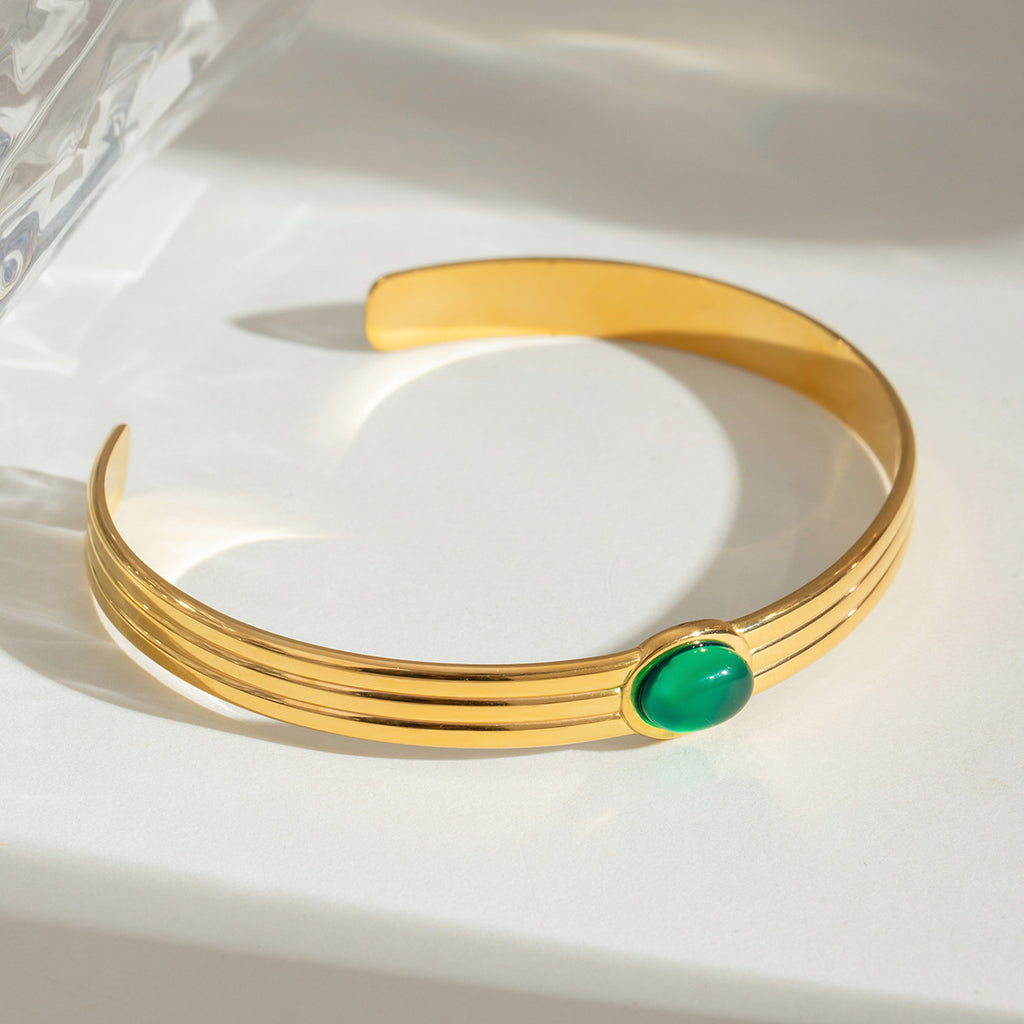 Pulsera de Hilo de Acero Inoxidable con Ágata Verde a la Moda