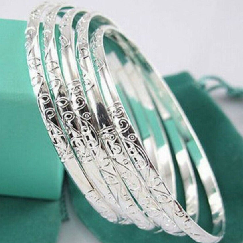 Geometric Circle Pattern Silver Bracelet Suit