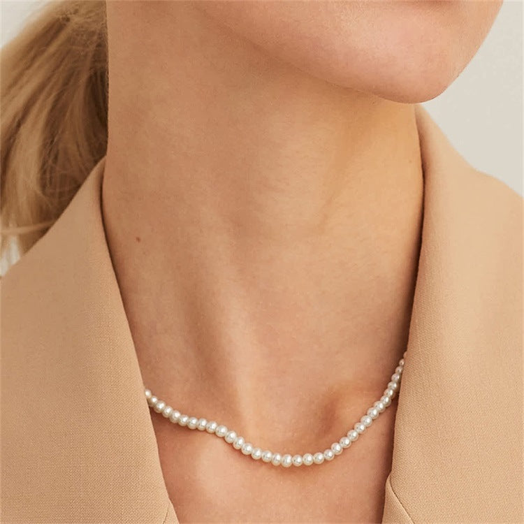 Vergoldete Perlenhalskette 14k Schlüsselbeinkette Schlichte hochwertige Perlenkette für Damen
