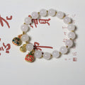 Hetian Jade Light Lotus Round Beads Swallowing Gold Beast Pendant Bracelet