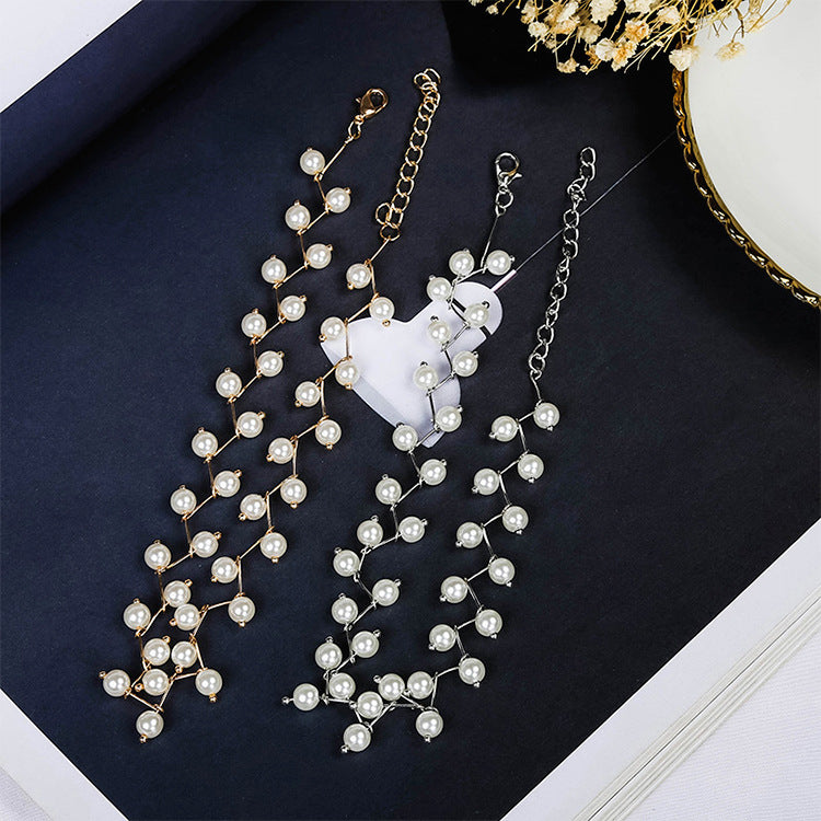 Collar de perlas tipo clavícula, correa simple corta