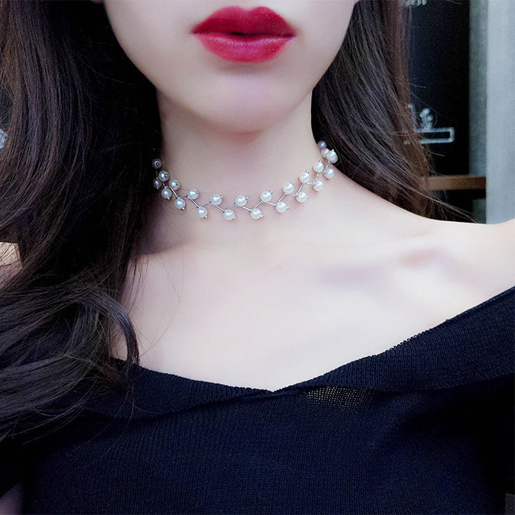Collar de perlas tipo clavícula, correa simple corta