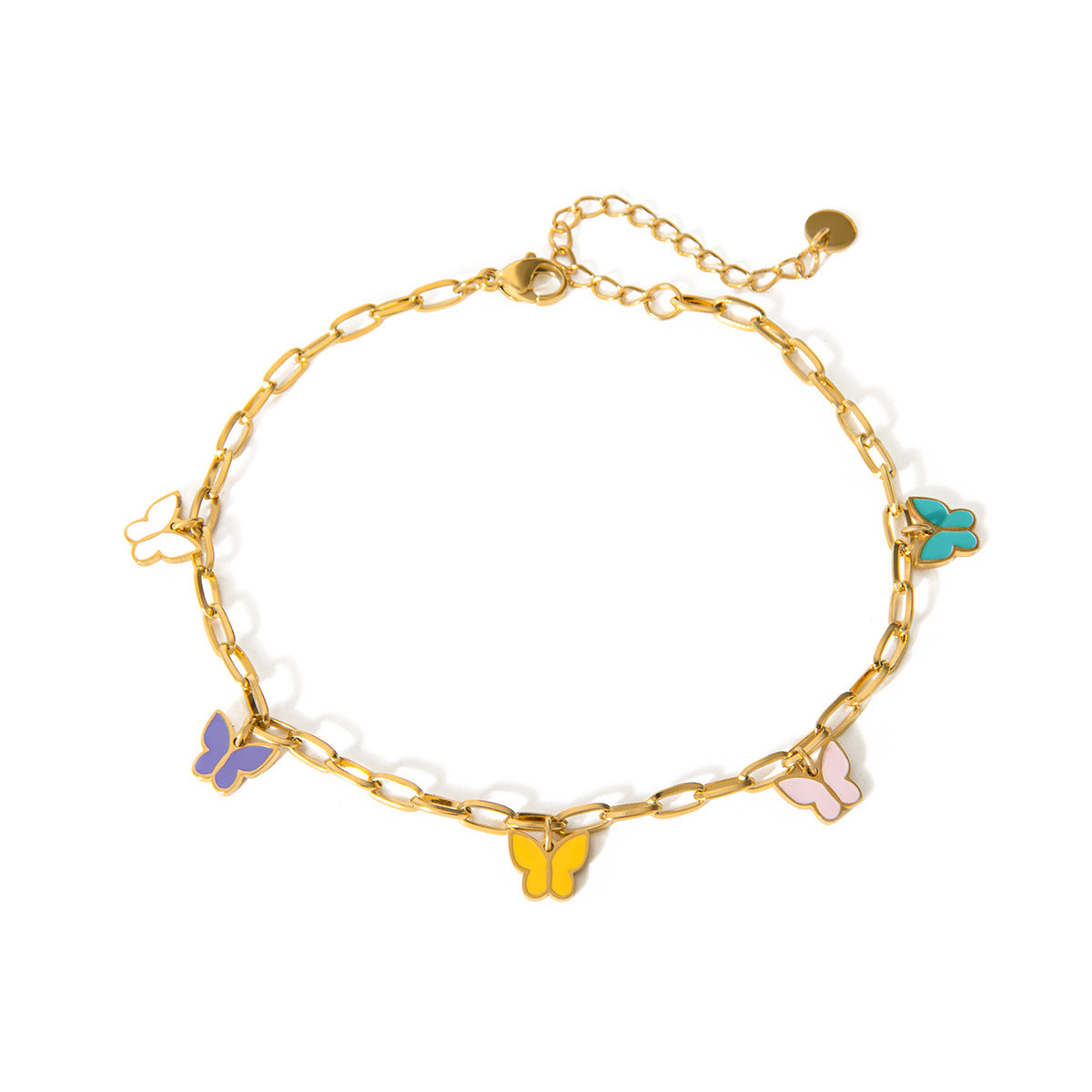 16K Gold Stainless Steel Colorful Oil Necklace Butterfly Anklet
