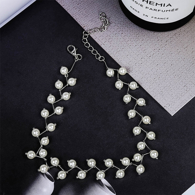 Collar de perlas tipo clavícula, correa simple corta