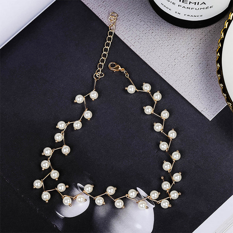 Collar de perlas tipo clavícula, correa simple corta