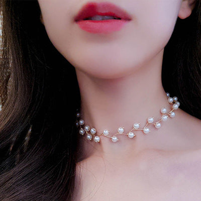 Collar de perlas tipo clavícula, correa simple corta