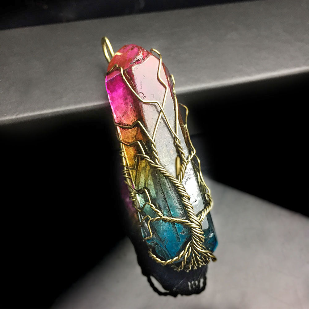 Naturstein-Anhänger 7 Chakra Regenbogen-Schmuck DIY Quarz Lebensbaum Reiki Heilanhänger Pendel Halskette Damen Herren1
