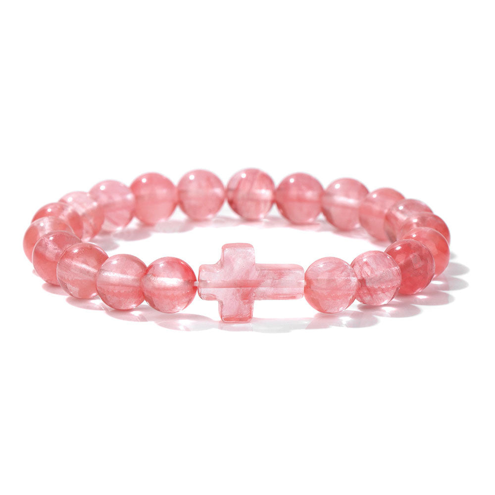 Stone Bead Cross Bracelet Women's Simple Retro
