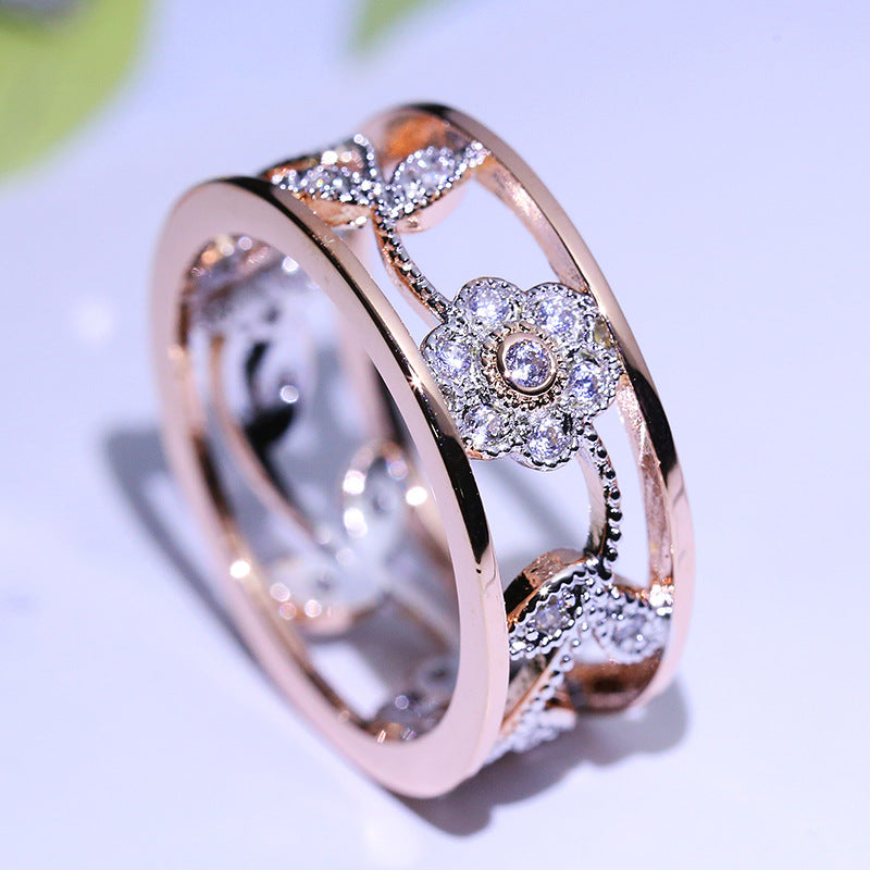 Diamant Glücksblume Rankenblätter Geburtstagsgeschenk Braut Verlobungsring Verlobungsring