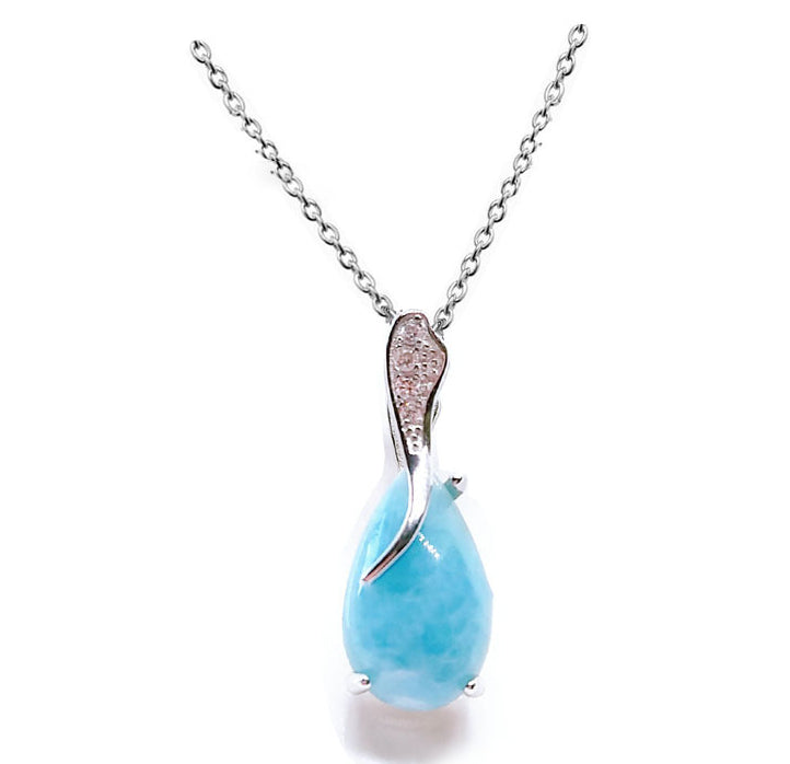 Halskette für Damen mit Anhänger aus Sterlingsilber mit eingelegtem Naturstein mit Meeresmuster