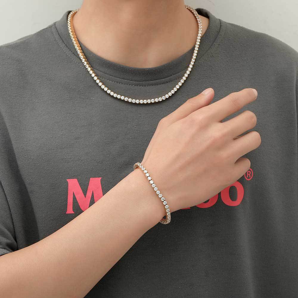 4mm Spring Buckle Stainless Steel Tennis Chain Necklace Bracelet
