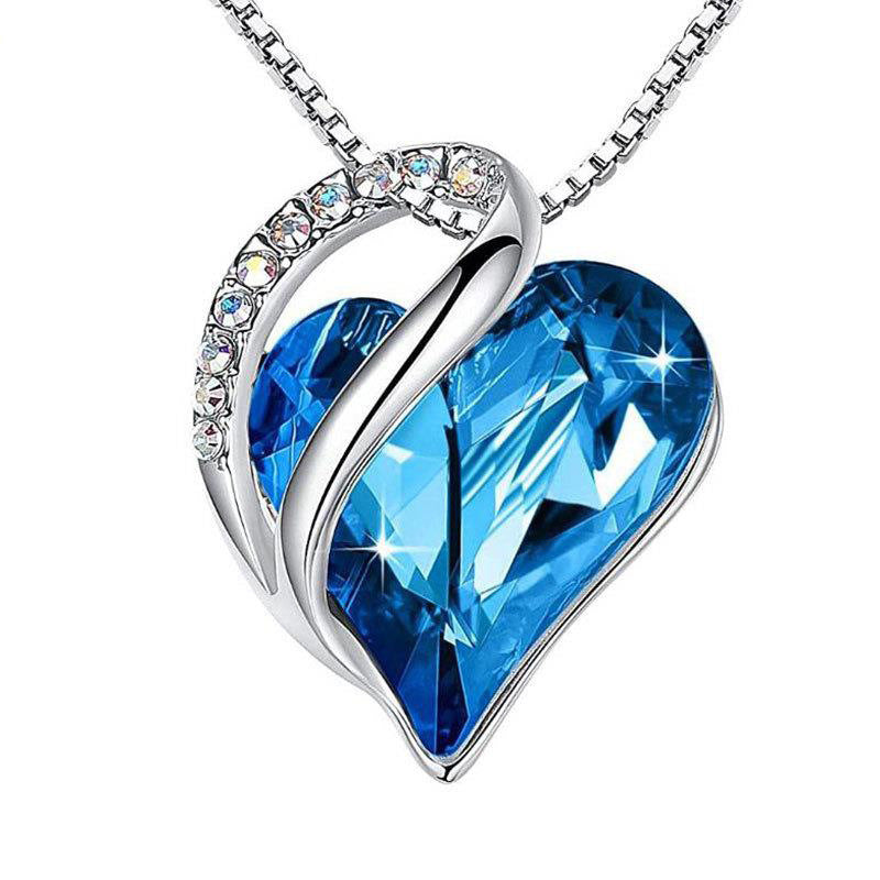 Sterling Silver Geometric Heart Shape Colorful Crystal Pendant Necklace For Women