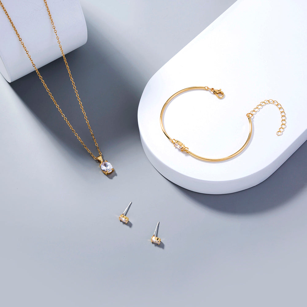 Modeschmuck-Set aus Halskette, Ohrringen und Armband, 3-teilig, aus Kupfer mit Mikro-Zirkonia