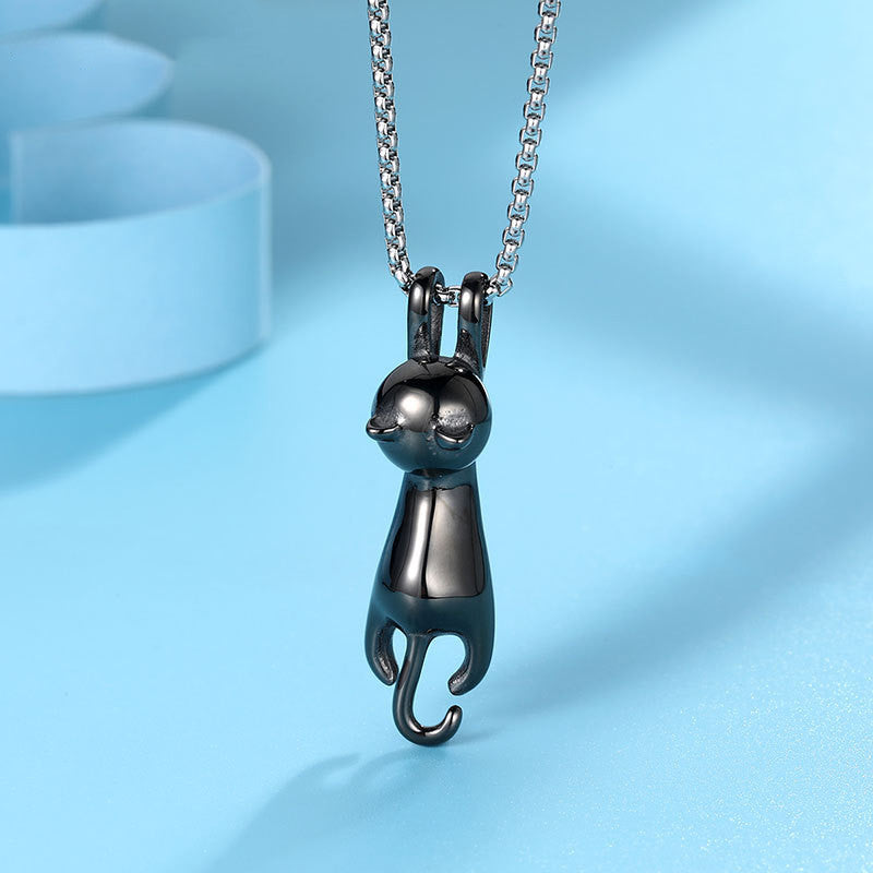 Colgante de gato para collar, de acero de titanio, con gato asomándose