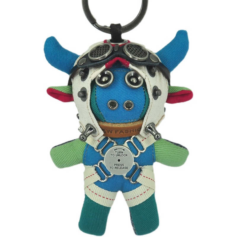 Llavero colgante de piloto de vaca, estilo retro, pequeño y lindo