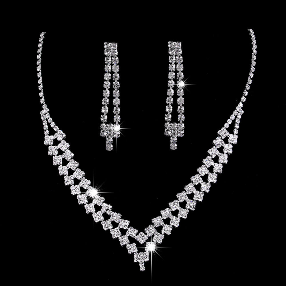 Juego de joyas de collar y aretes de gota de agua de circón con diamantes completos brillantes