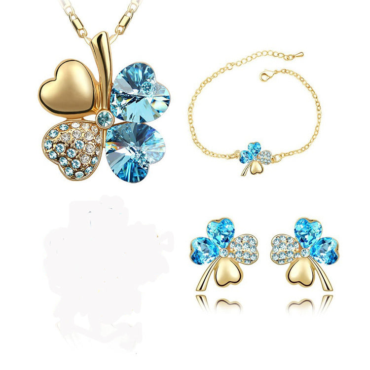 Kreatives vierblättriges Kleeblatt Kristallschmuck-Set