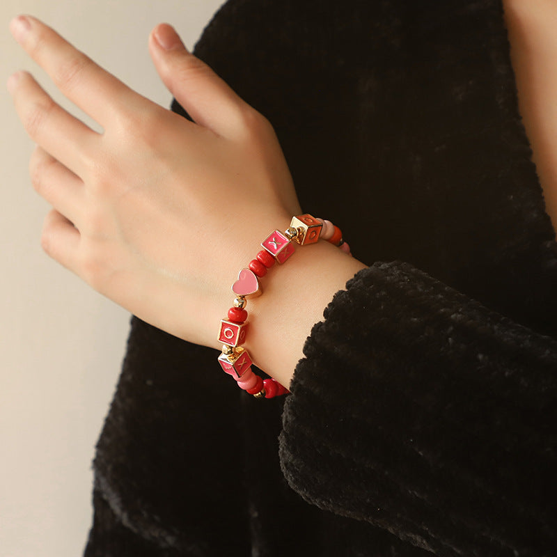 Bunte Perlenkette Original Design Quadratische englische Kombination Armband-Set