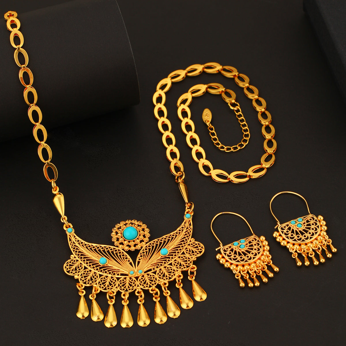 Juego de collar y pendientes de mujer de 3 piezas, chapados en oro de 18 quilates, con borla de gota de agua, a la moda y personalizados, adecuados para fiestas y regalos, uso diario