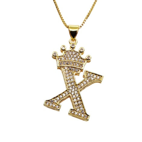 26 English Letter Pendants Women's Necklace Crown Letter Pendant Box