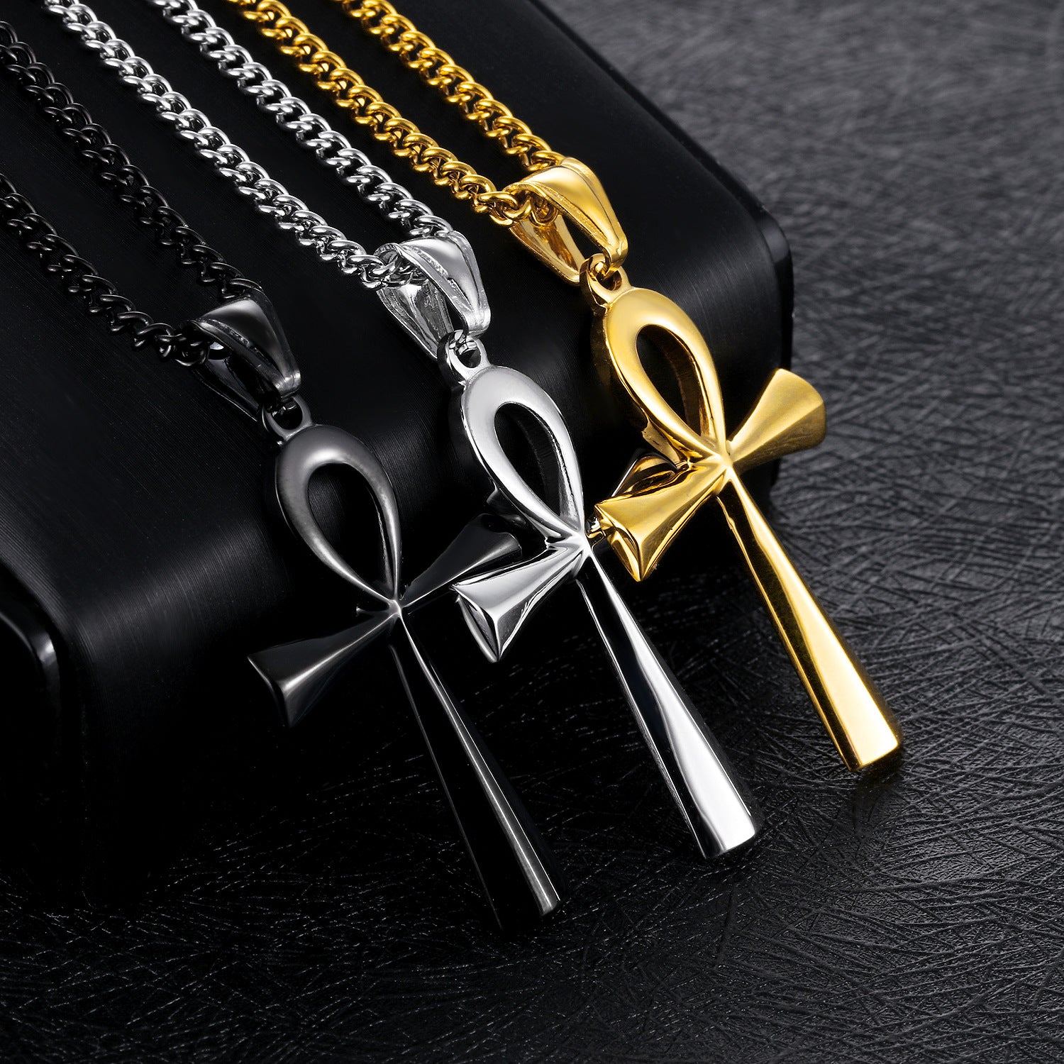 Grenzüberschreitender E-Commerce-Warenursprung, europäische und amerikanische glänzende Edelstahl-altägyptische Kreuz-Männerhalskette Amulett Anhänger