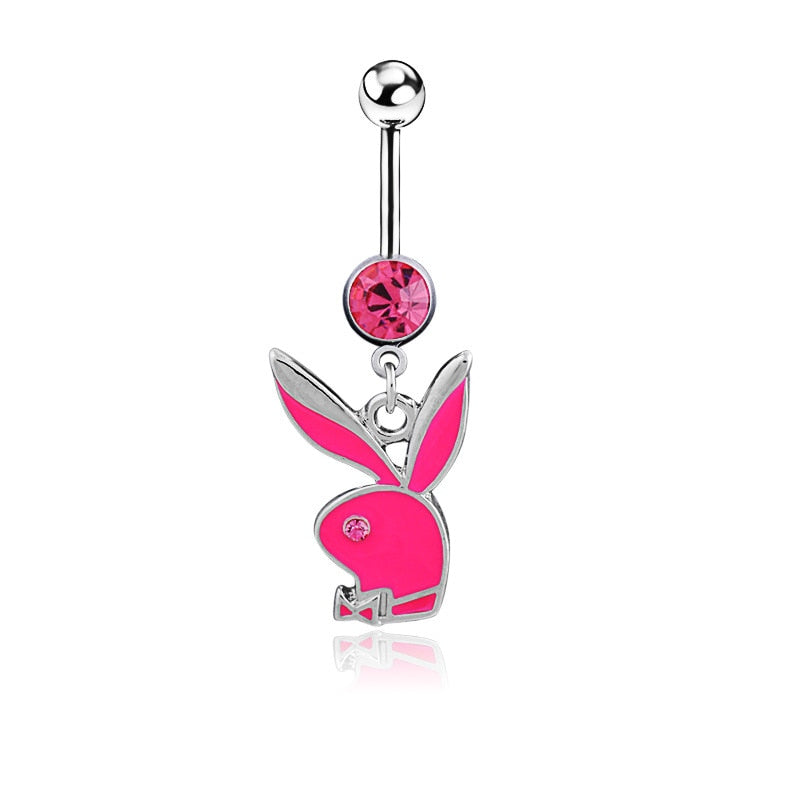 Piercing para ombligo con diseño de conejo, joyería para danza del vientre