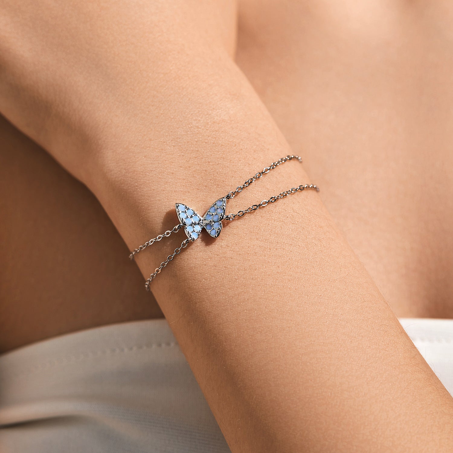 S925 Silver Double-layer Bracelet Exquisite Beautiful Crystal Butterfly