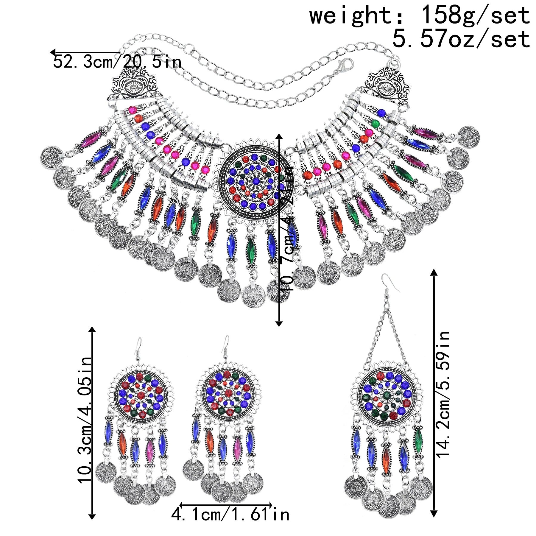 Boho Vintage Halskette Ohrringe Tiara Set