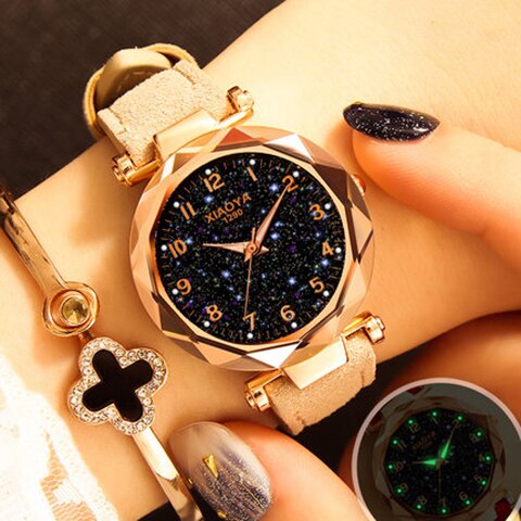 Relojes de mujer de moda los más vendidos Reloj con esfera Star Sky Lujo Rosa Oro Relojes de pulsera de cuarzo para mujer Nuevos dropshipping