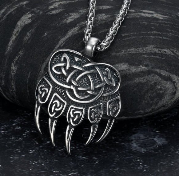 Asgard Crafted Handgefertigter Edelstahl Bärenpfoten-Anhänger mit Kette